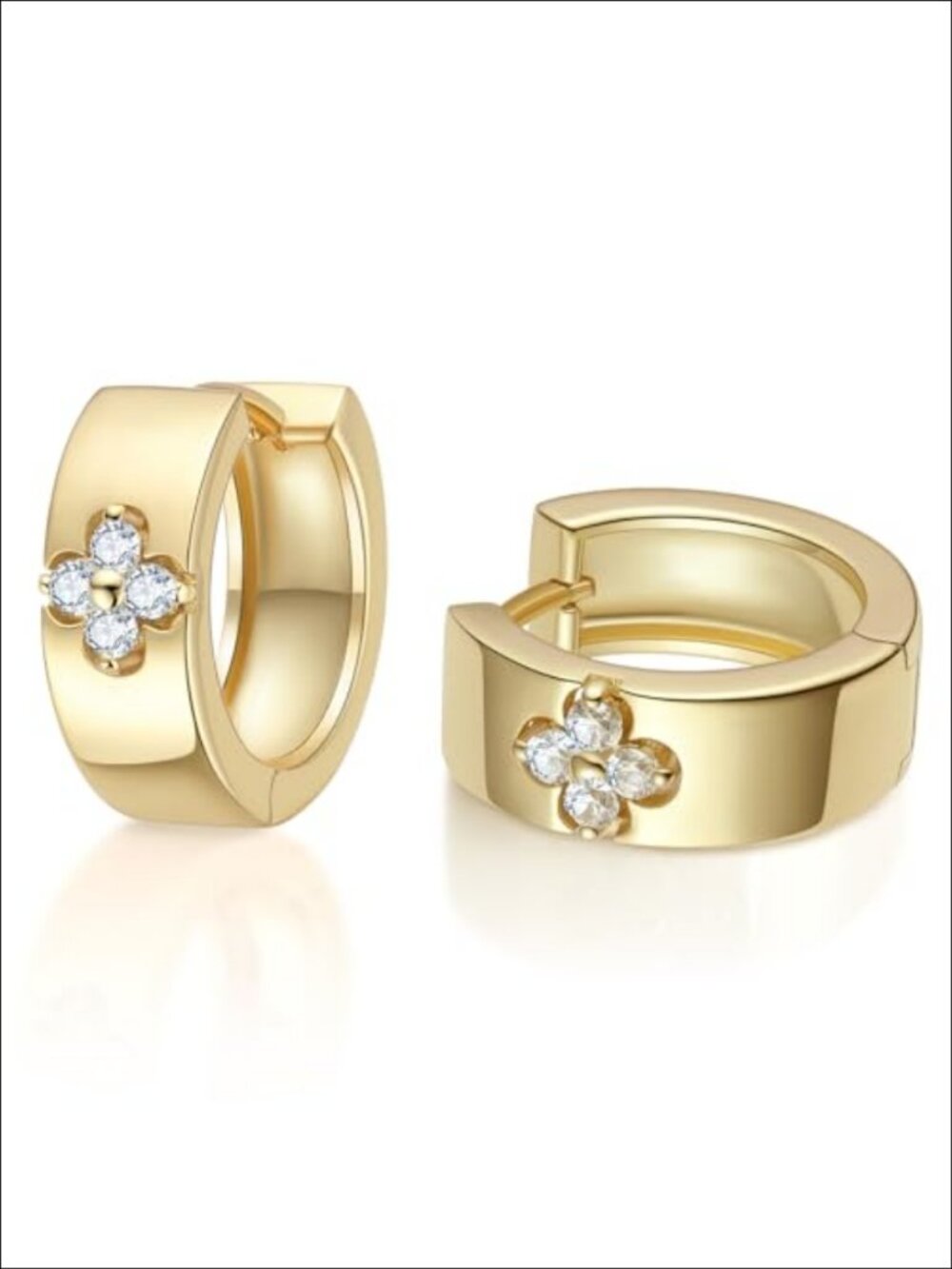 14K Gold Plated Moissanite Clover Hoop Earrings for Women